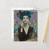 Retro Woman Drinks Tea at the Circus Postcard