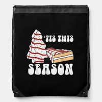 Tis The Season Christmas Tree Groovy Retro Vintage Drawstring Bag