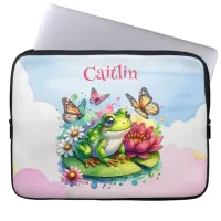 Personalized Frog, Flowers and Butterflies Laptop Sleeve