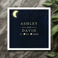Celestial Moon Stars Midnight Blue Wedding Napkins
