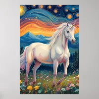 A unicorn in The Starry Night Poster