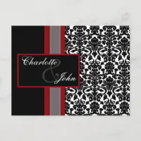 Red White Black Damask Wedding Invitations