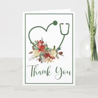 Green Floral Stethoscope Heart Holiday Thank You