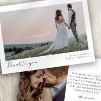 Minimalist Script Heart Wedding Photo Thank You Card