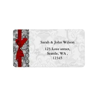 Faux lace and ribbon red , black  address labels