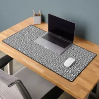 Black White Floral Geometric Pattern Desk Mat