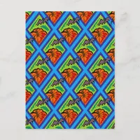 Pumpkins and Bats in Patterns of Green/Blue Postcard