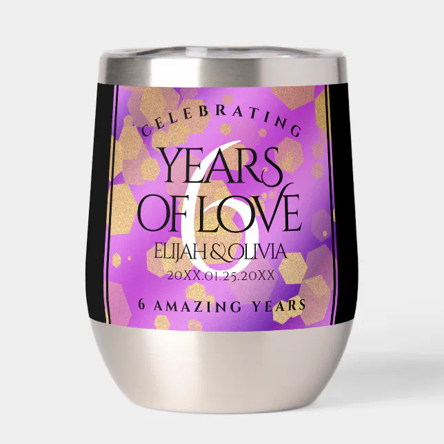 Elegant 6th Amethyst Wedding Anniversary Thermal Wine Tumbler