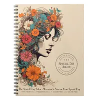 Retro Girl with Flowers in her hair - Business Notebook