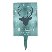 Deer Antlers Silhouette & Snowflakes Teal ID861 Cake Topper