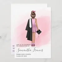 Elegant Pink and Brown Girl Graduation Party Invit Invitation