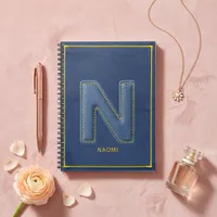 Blue Denim Texture Yellow Stitch Monogram N Notebook