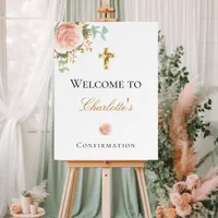 Confirmation blush pink floral eucalyptus welcome  foam board