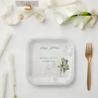  White Delicate botanical birthday party paper pla Paper Plates