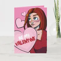 Be My Valentine Girly Red Pink Anime Cartoon Card