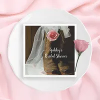 Pink Country Rose and Cowboy Boots Bridal Shower Paper Napkins