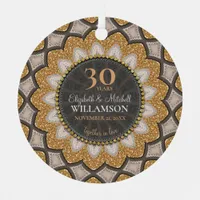 Gold Glitter Sunflower Geo-Mandala Anniversary  Metal Ornament