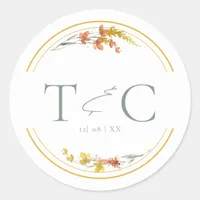 Wildflower Wedding Watercolor Initials Gold ID954  Classic Round Sticker