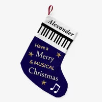 Piano Keys Navy Blue Music Lover's Personalized Small Christmas Stocking