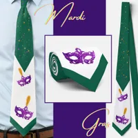 Festive Mardi Gras Masks and confettis Neck Tie