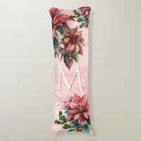 Watercolor Red Poinsettia Mistletoe Name Christmas Body Pillow