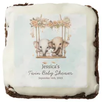 Cute Baby Elephant Gender Neutral Twin Baby Shower Brownie