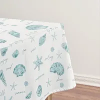 Shells Starfish Sun Fun Text Teal ID918  Tablecloth