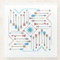 Boho Arrows and Sun V11 Sq ID748 Glass Coaster