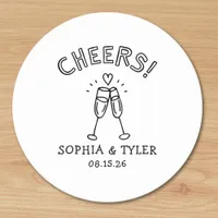 Cute Handwritten Cheers Simple Custom Name Wedding Round Paper Coaster