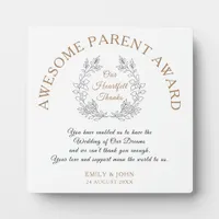 Awesome Parent Award/Thank You/Leaves/wedding Plaque