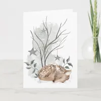 Watercolor Fawn Christmas and New Year Card