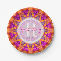 Fuchsia Pink Orange Monogram Paper Plate