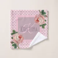 Stylish Vintage Roses on a Geometrical Background Wash Cloth