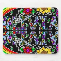 Olivia, Digital Folk Art Style Girl's Name   Mouse Pad