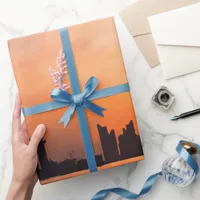 Sunset over a seaside town - watercolor wrapping paper