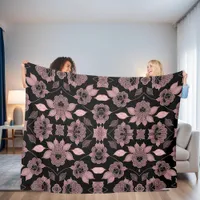 Elegant pink on black lace in vintage style  fleece blanket