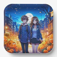 Happy Halloween | Anime Couple Holding Hands Paper Plates