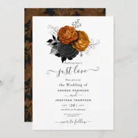 Black and Orange Floral Gothic Wedding Invitation