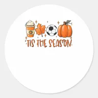 Tis The Season Leaf Latte Autumn Football Classic Round Sticker