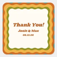 Wavy Border Retro 70s Colorful Thank You Wedding  Square Sticker