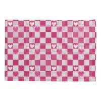 Pink Checkers & Hearts Pillow Case