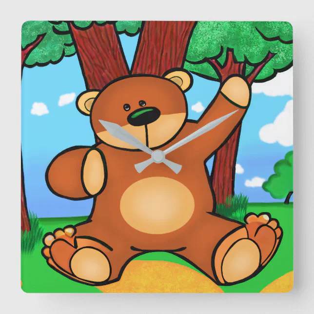 Bear in the Prairie - Bear in grassland Square Wall Clock