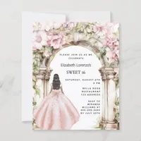 Rose gold pink florals arch Sweet 16 invitation