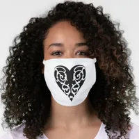 Black and White Filigree Heart Face Mask