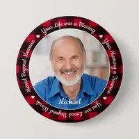 Remembrance Keepsake Red Plaid 2 Photo Memorial Button