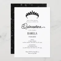 Elegant Glamorous Black & White Quinceañera Invitation