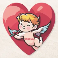 Cupid on Red Heart Paper Coaster