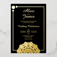 Bottom Mandala Elegant Black Gold Foil Wedding Invitation