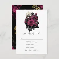 Burgundy - Marsala and Gold Floral Wedding RSVP Card