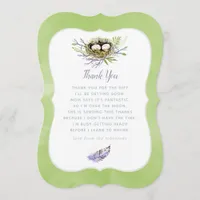 Greenery Birds Nest Twins Baby Shower Thank You Card